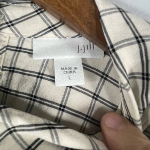 J. Jill Button Back Peter Pan Collar SIZE LARGE Womens Blouse Windowpane Plaid - Picture 7 of 10
